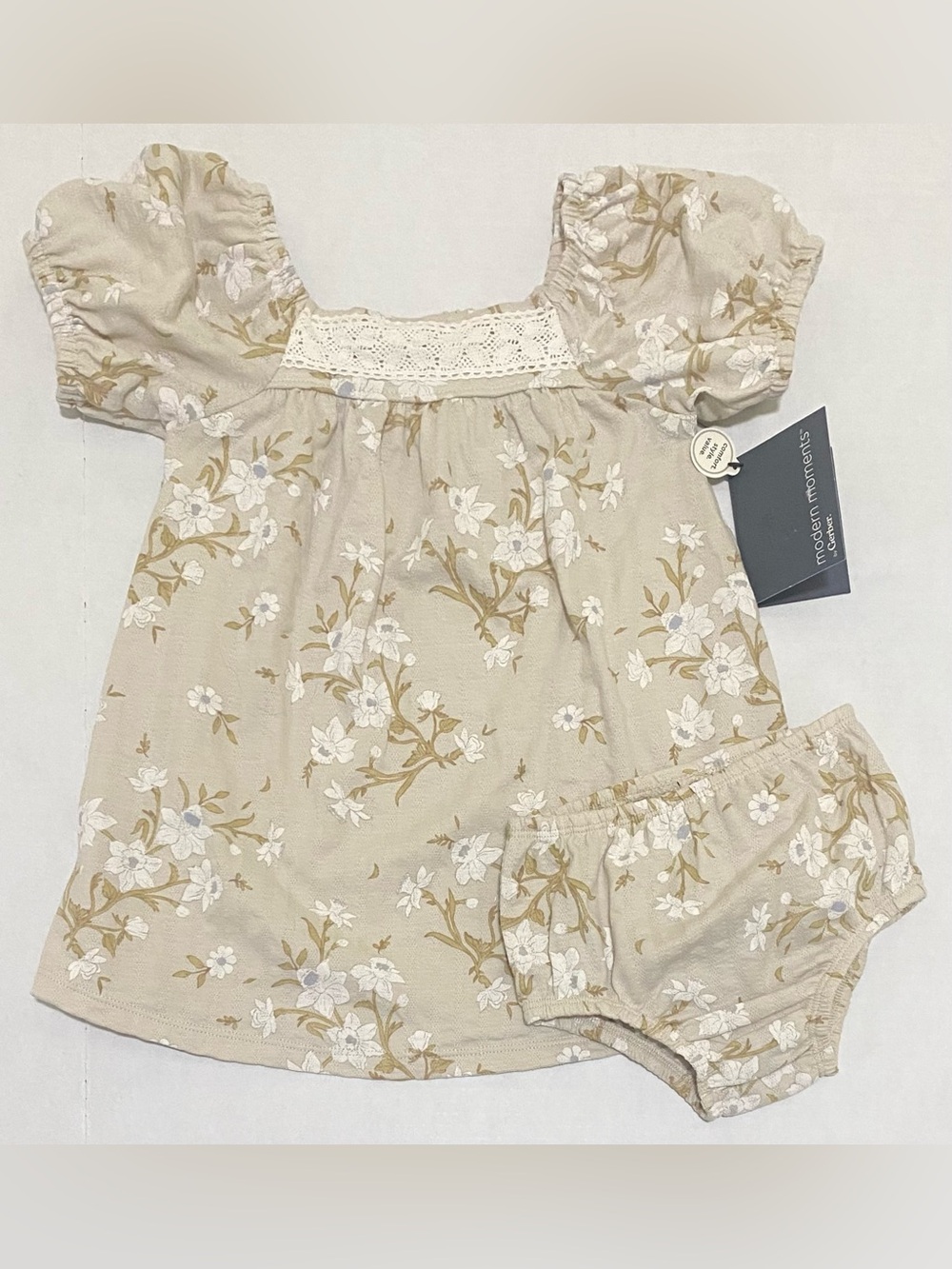 Modern Moments 18M Puff Sleeve Cotton Tan Floral Dress Boho Fall Cottagecore - Picture 16 of 16